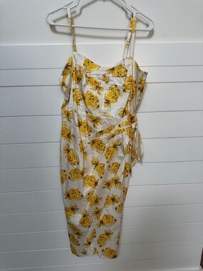 White House Black Market White and Yellow Floral Midi Dress
